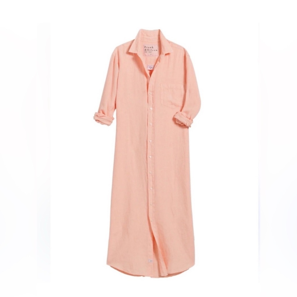 NEW Frank & Eileen Rory maxi shirt dress lived-in linen coral Size Small